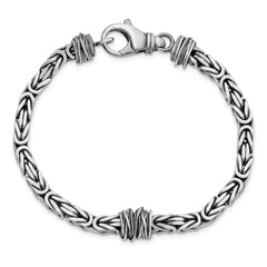 Sterling Silver Mens Antiqued Brushed Square Byzantine Bracelet QG5739-8.5