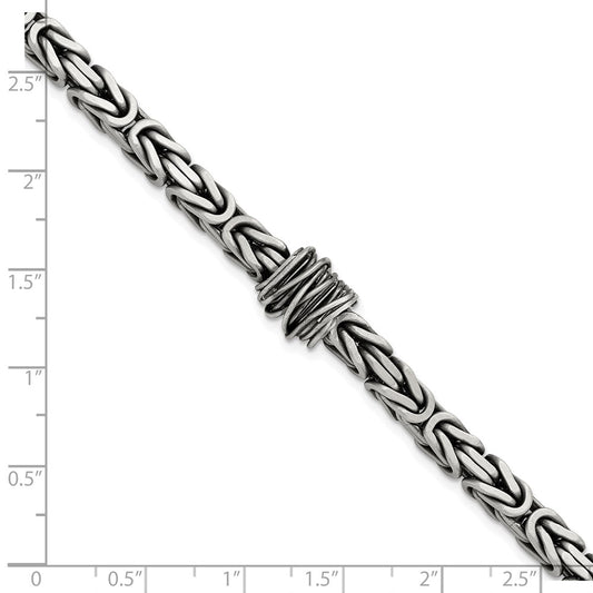 Sterling Silver Mens Antiqued Brushed Square Byzantine Bracelet QG5739-8.5