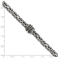 Sterling Silver Mens Antiqued Brushed Square Byzantine Bracelet QG5739-8.5