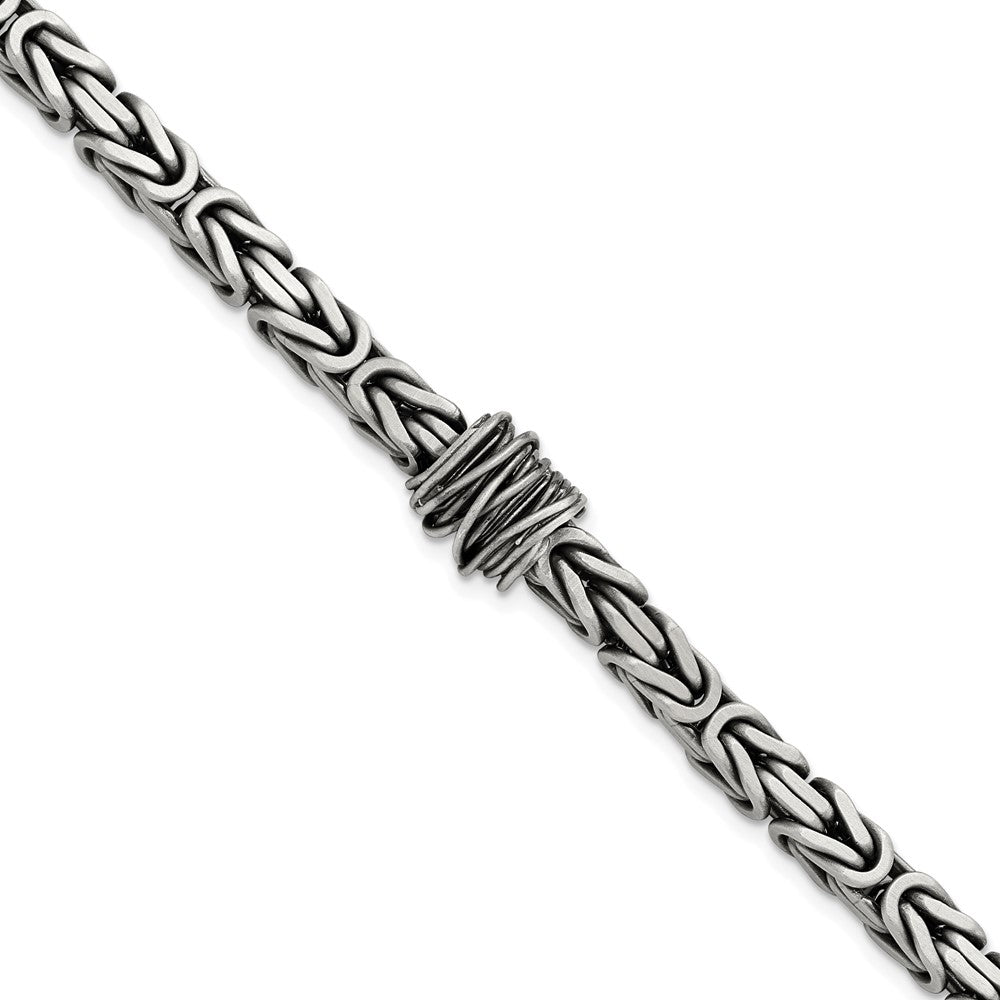 Sterling Silver Mens Antiqued Brushed Square Byzantine Bracelet QG5739-8.5