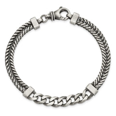 Sterling Silver Brushed Antiqued Wheat & Curb Chain Bracelet QG5740-8.5