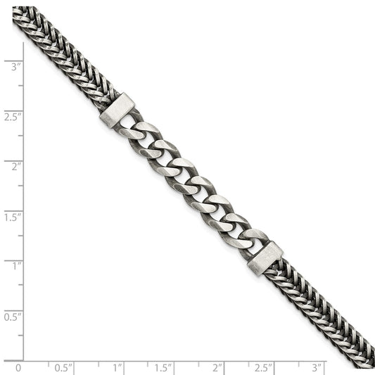 Sterling Silver Brushed Antiqued Wheat & Curb Chain Bracelet QG5740-8.5