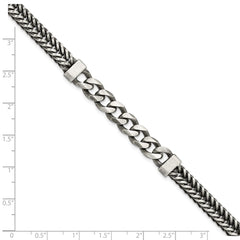 Sterling Silver Brushed Antiqued Wheat & Curb Chain Bracelet QG5740-8.5