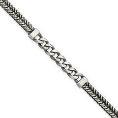 Sterling Silver Brushed Antiqued Wheat & Curb Chain Bracelet QG5740-8.5