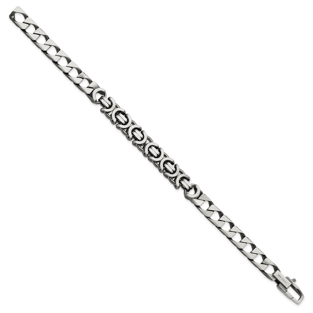 Sterling Silver Mens Antiqued Brushed Curb/Circles Bracelet QG5741-8.5