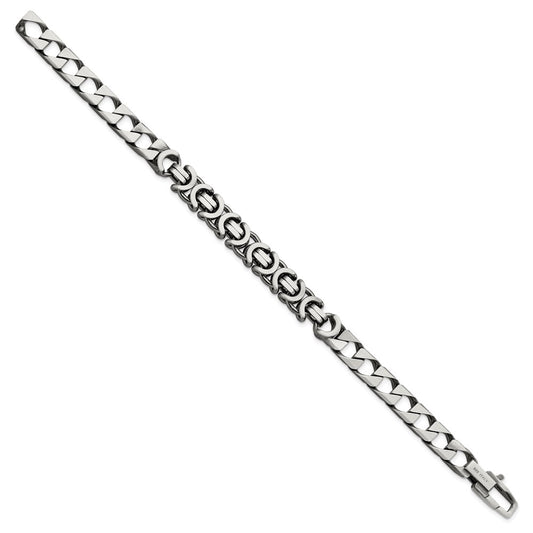 Sterling Silver Mens Antiqued Brushed Curb/Circles Bracelet QG5741-8.5