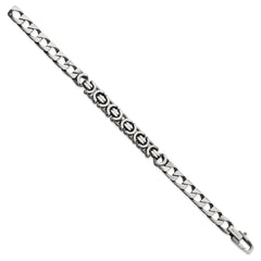 Sterling Silver Mens Antiqued Brushed Curb/Circles Bracelet QG5741-8.5