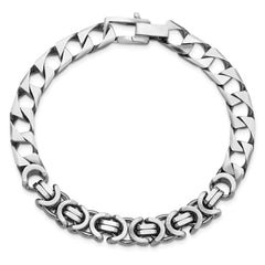 Sterling Silver Mens Antiqued Brushed Curb/Circles Bracelet QG5741-8.5