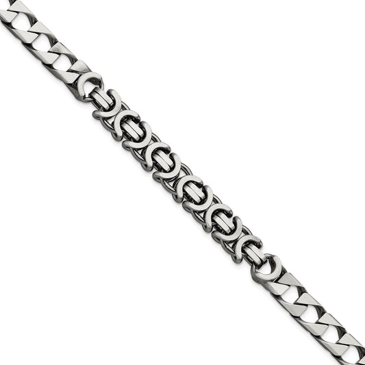 Sterling Silver Mens Antiqued Brushed Curb/Circles Bracelet QG5741-8.5