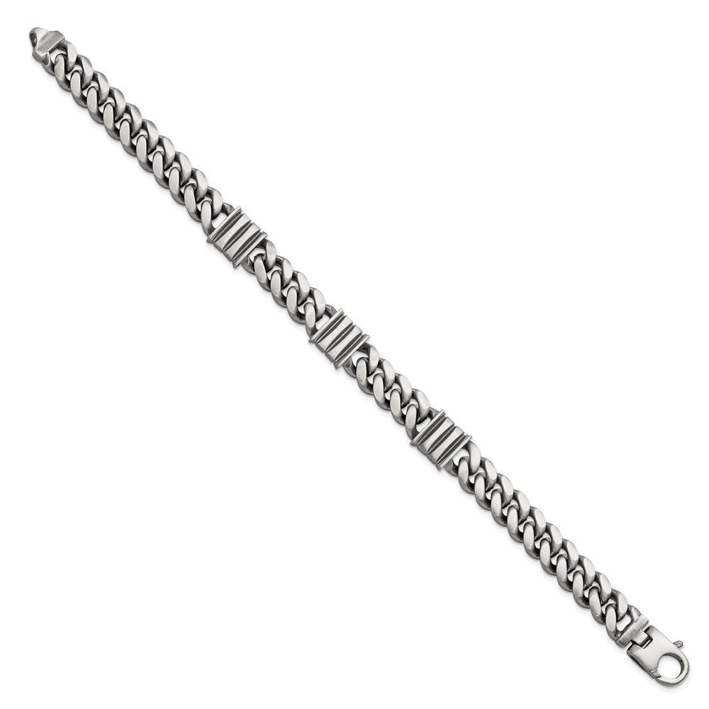 Sterling Silver Mens Antiqued Brushed Curb/Bar Bracelet QG5742-8.5