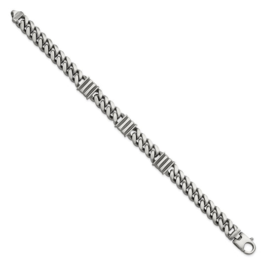 Sterling Silver Mens Antiqued Brushed Curb/Bar Bracelet QG5742-8.5