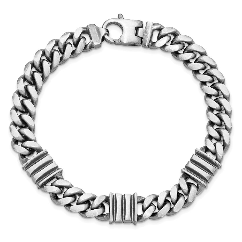 Sterling Silver Mens Antiqued Brushed Curb/Bar Bracelet QG5742-8.5