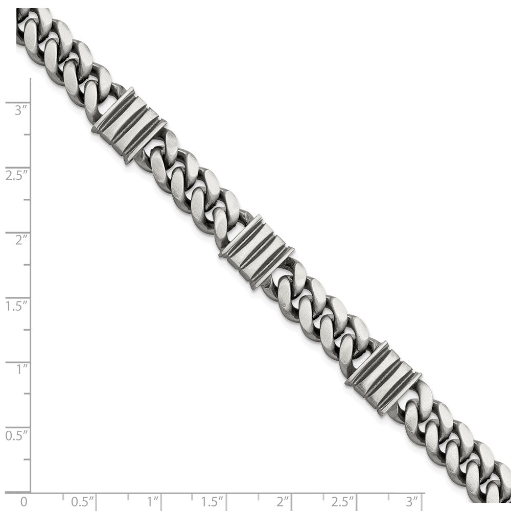 Sterling Silver Mens Antiqued Brushed Curb/Bar Bracelet QG5742-8.5