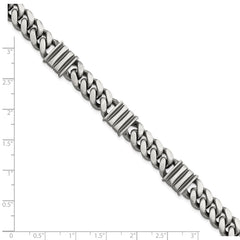 Sterling Silver Mens Antiqued Brushed Curb/Bar Bracelet QG5742-8.5