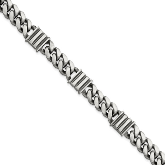 Sterling Silver Mens Antiqued Brushed Curb/Bar Bracelet QG5742-8.5