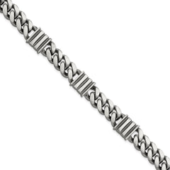 Sterling Silver Mens Antiqued Brushed Curb/Bar Bracelet QG5742-8.5