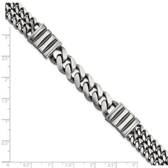 Sterling Silver Mens Antiqued Brush Double Curb Bracelet QG5743-8.5