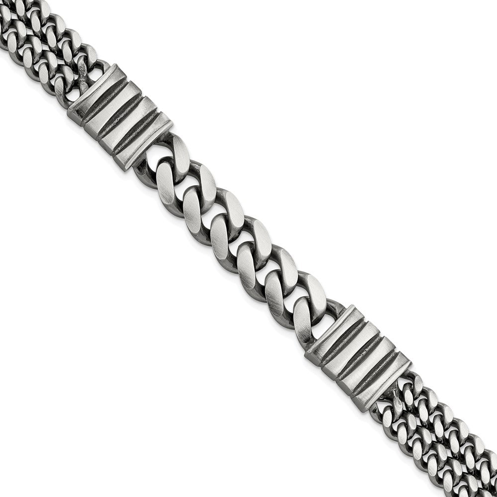 Sterling Silver Mens Antiqued Brush Double Curb Bracelet QG5743-8.5
