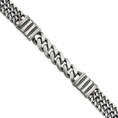 Sterling Silver Mens Antiqued Brush Double Curb Bracelet QG5743-8.5