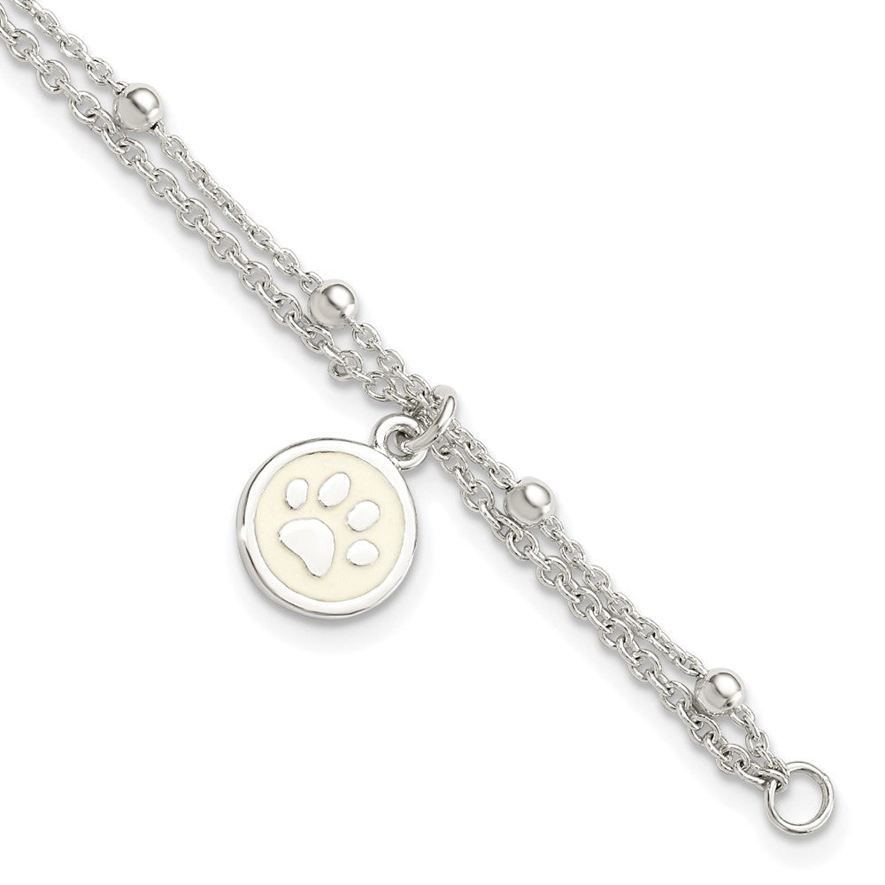 Sterling Silver 2-Strand Heart and Enameled Paw Print Bracelet QG5778-7.5