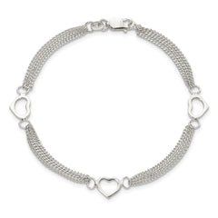 Sterling Silver Polished Multi-strand Heart 7in Bracelet QG5781-7