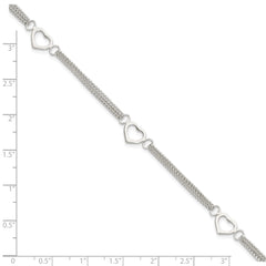 Sterling Silver Polished Multi-strand Heart 7in Bracelet QG5781-7