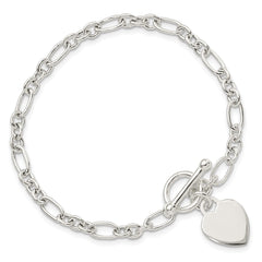Sterling Silver Polished Heart Charm Fancy Link Bracelet QG5783-7.5