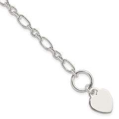 Sterling Silver Polished Heart Charm Fancy Link Bracelet QG5783-7.5
