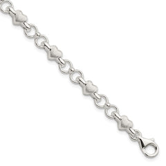 Sterling Silver Satin & Polished Heart Chain Bracelet QG5786-7.5