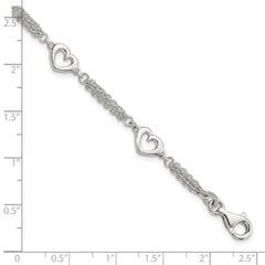 Sterling Silver Polished Hearts 7.5in w/1.0 in ext Bracelet QG5787-7.5