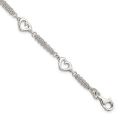 Sterling Silver Polished Hearts 7.5in w/1.0 in ext Bracelet QG5787-7.5