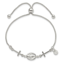 Sterling Silver Miraculous & Crosses Adjustable Bracelet QG5798