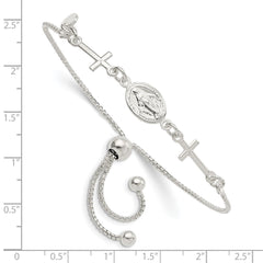 Sterling Silver Miraculous & Crosses Adjustable Bracelet QG5798