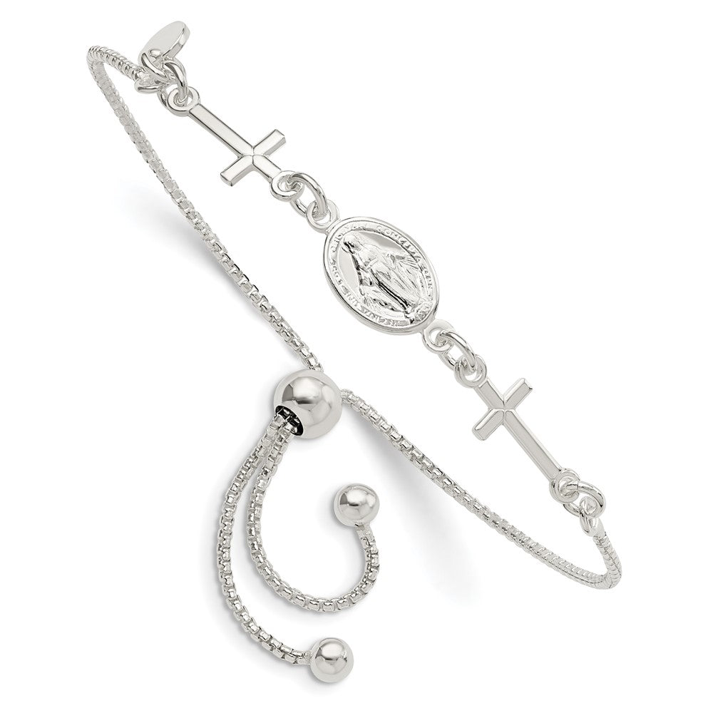 Sterling Silver Miraculous & Crosses Adjustable Bracelet QG5798
