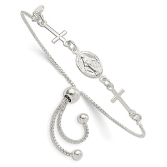 Sterling Silver Miraculous & Crosses Adjustable Bracelet QG5798
