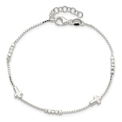 Sterling Silver Fancy Bead & Cross w/ 1in ext Bracelet QG5799-7