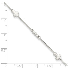 Sterling Silver Fancy Bead & Cross w/ 1in ext Bracelet QG5799-7