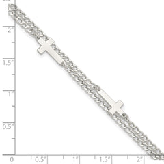 Sterling Silver Double Cross 2-Strand w/1in ext Bracelet QG5802-7