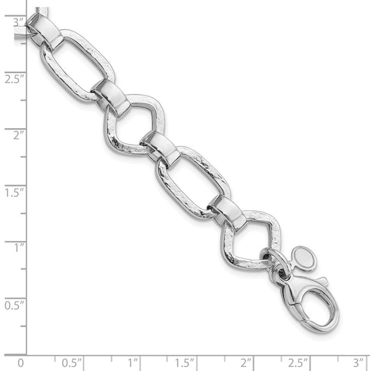 Sterling Silver Rhodium-plated Hammered Geometric w/.5in Ext Bracelet QG5841-7.25