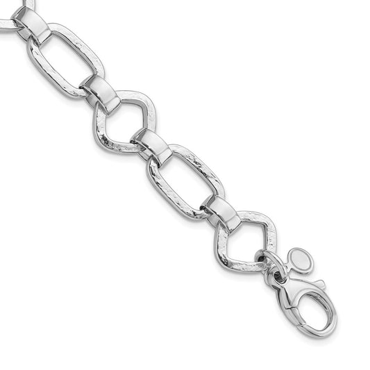 Sterling Silver Rhodium-plated Hammered Geometric w/.5in Ext Bracelet QG5841-7.25