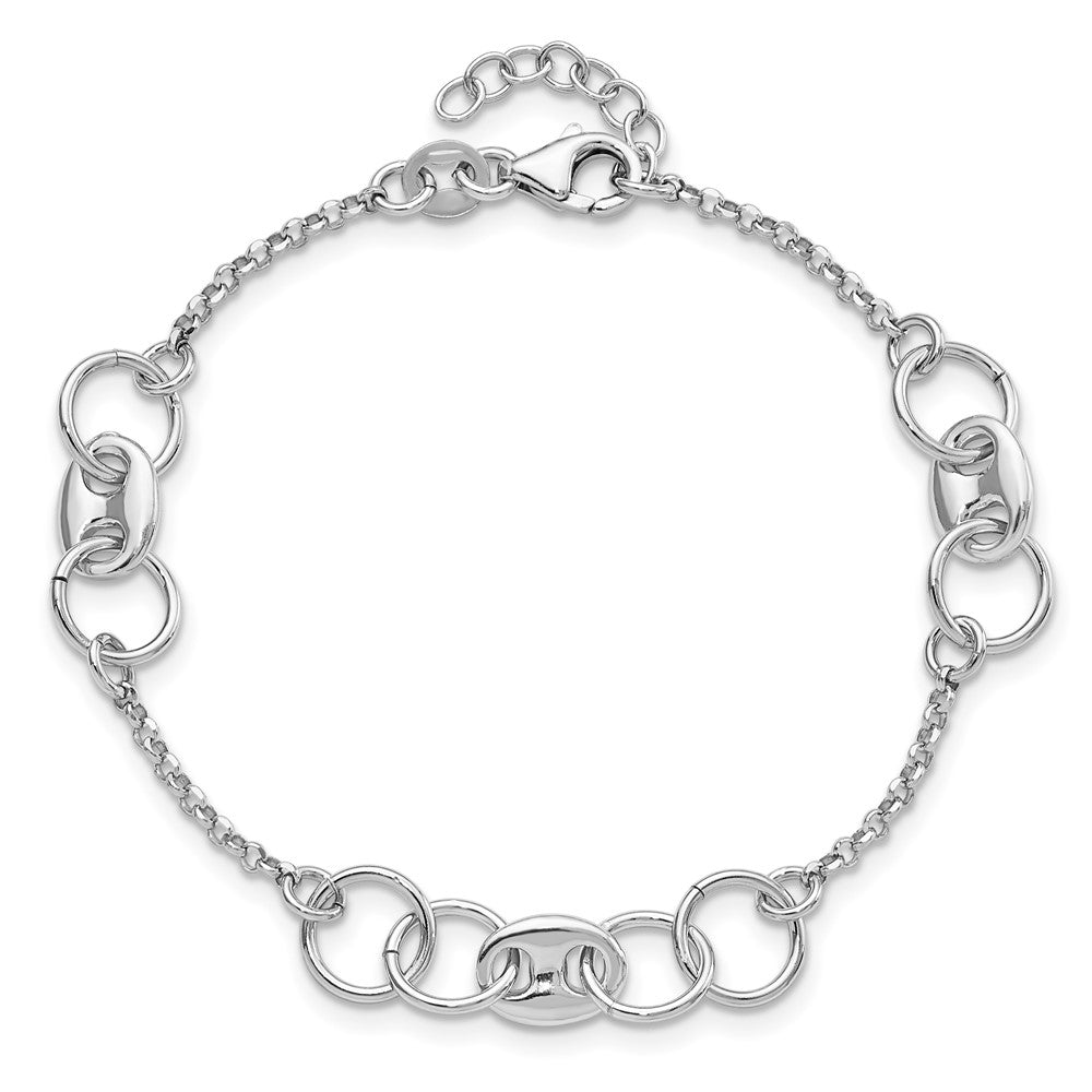 Sterling Silver Rhodium-plated Fancy Circles w/.5 in Ext Bracelet QG5843-6.5