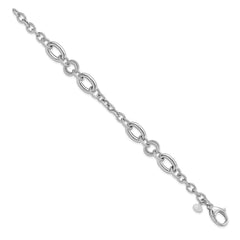 Sterling Silver Rhodium-pltd Fancy Textured Link Bracelet QG5844-7.75