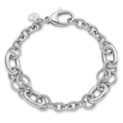 Sterling Silver Rhodium-pltd Fancy Textured Link Bracelet QG5844-7.75