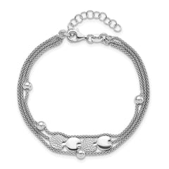 Sterling Silver Rhodium-plated Beaded 3- Strand 6.5in w/ 1in ext. Bracel QG5855-6.5