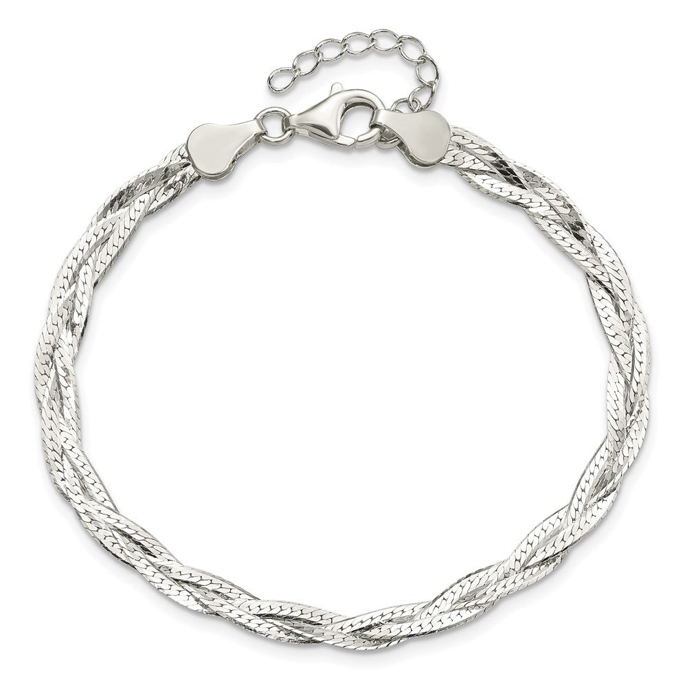 Sterling Silver Polished 3-strd Braided 7in w/1in ext. Bracelet QG5865-7