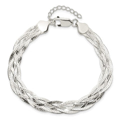 Sterling Silver Polished 5-strd Braided 7in w/1in ext. Bracelet QG5866-7