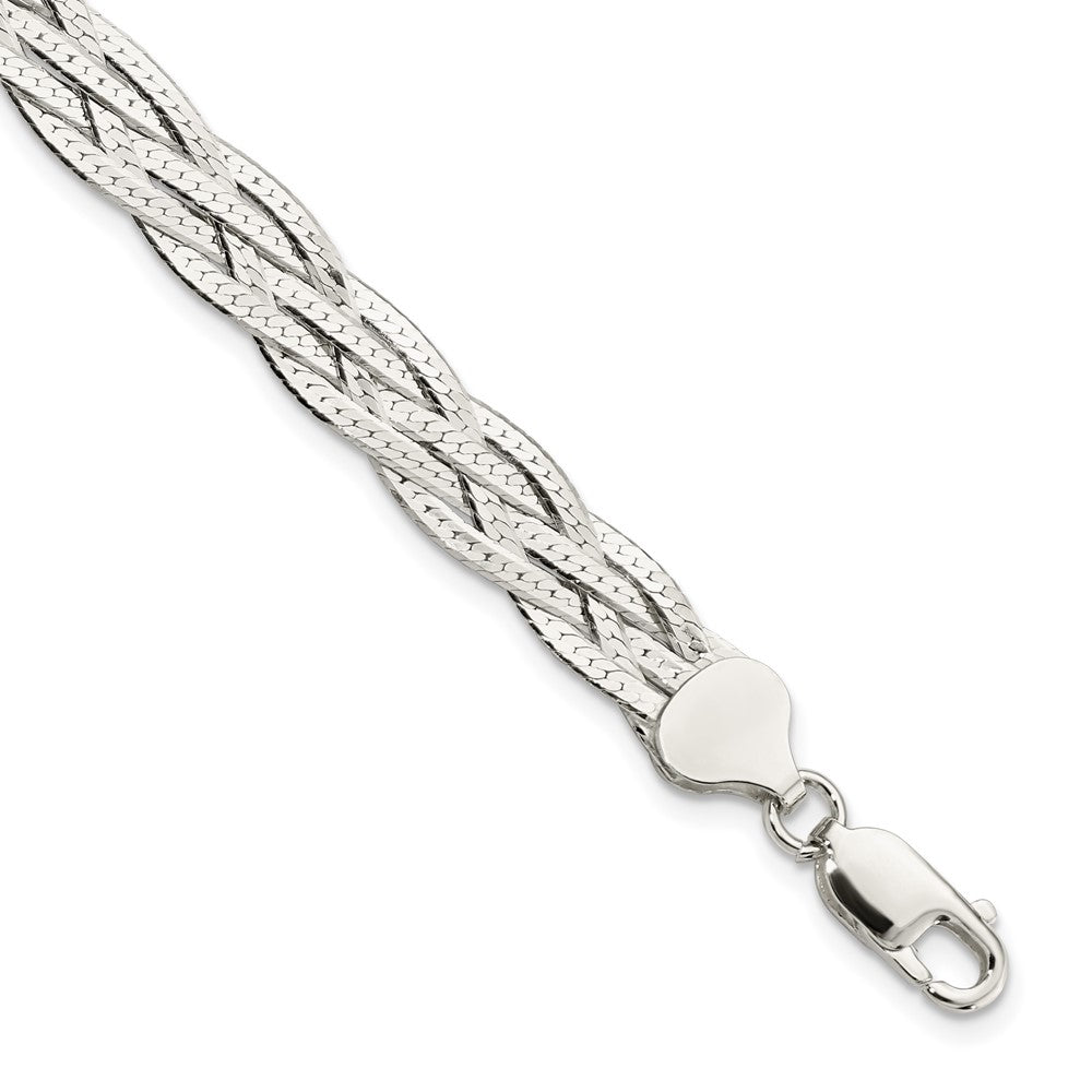 Sterling Silver Polished 5-strd Braided 7in w/1in ext. Bracelet QG5866-7