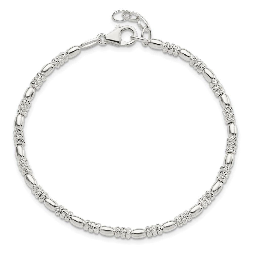 Sterling Silver Polished D/C Beaded w/ 1 in ext. Bracelet QG5884-7.5
