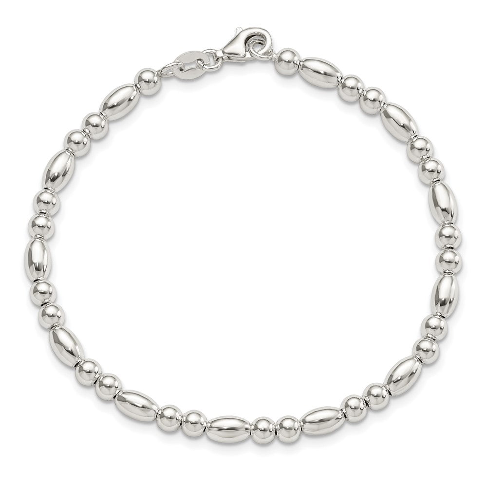 Sterling Silver Round and Oval Beaded Bracelet QG5886-7.5