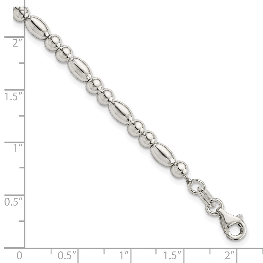 Sterling Silver Round and Oval Beaded Bracelet QG5886-7.5